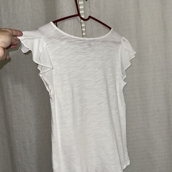 Banana Republic M White Short Flutter Sleeve Cotton Blend Tee - Picture 9 of 9